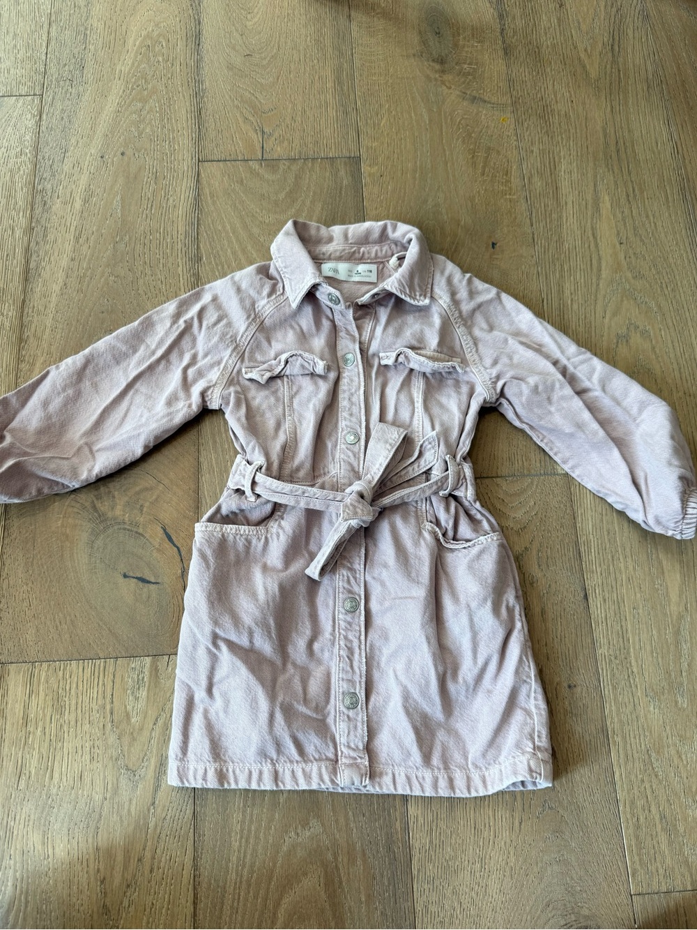 Zara kids Light pink Jean Button-Front Shirt Dress with Belt size 6